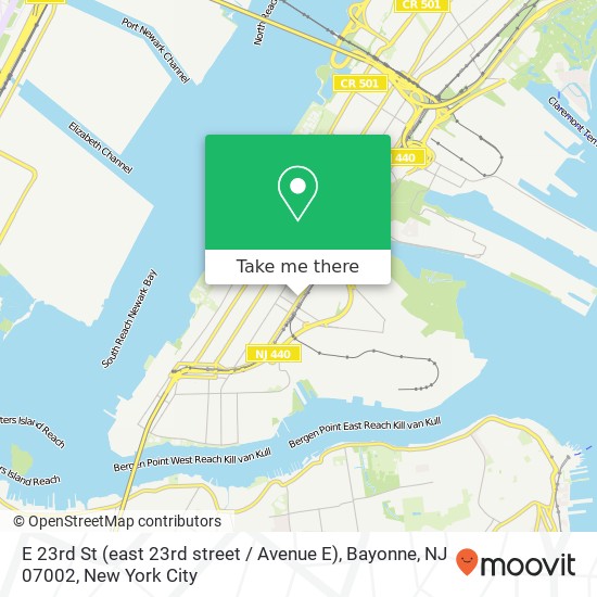 Mapa de E 23rd St (east 23rd street / Avenue E), Bayonne, NJ 07002