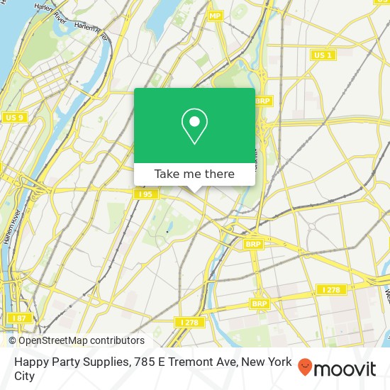Mapa de Happy Party Supplies, 785 E Tremont Ave