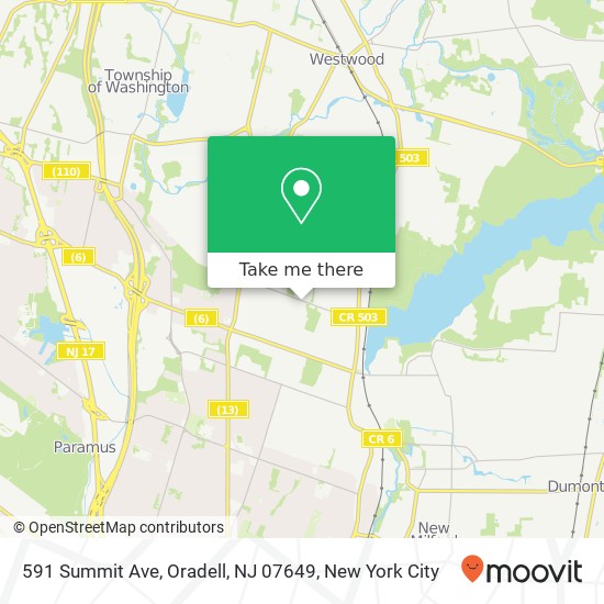 Mapa de 591 Summit Ave, Oradell, NJ 07649