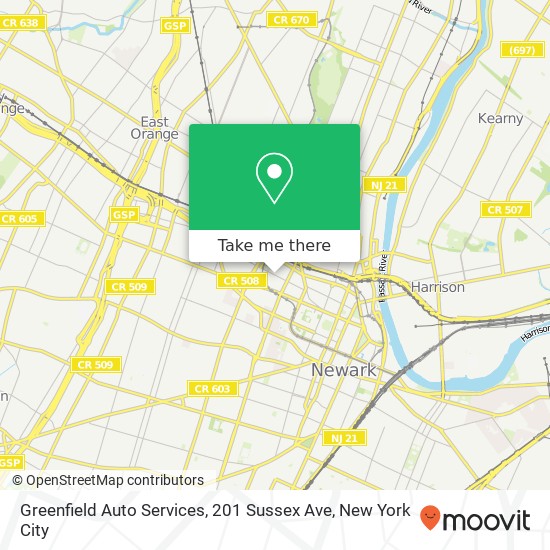 Mapa de Greenfield Auto Services, 201 Sussex Ave