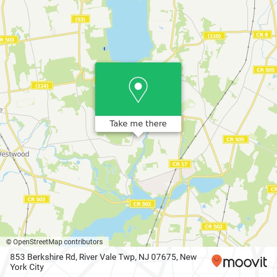 Mapa de 853 Berkshire Rd, River Vale Twp, NJ 07675