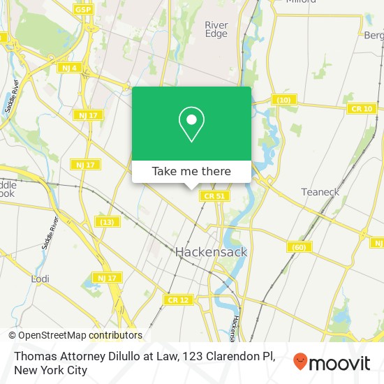 Thomas Attorney Dilullo at Law, 123 Clarendon Pl map