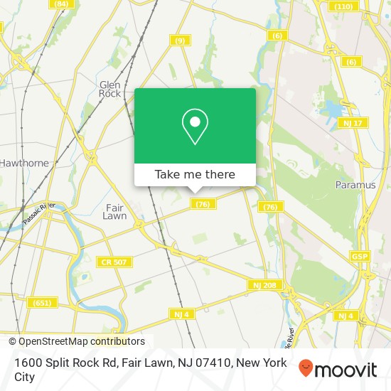 Mapa de 1600 Split Rock Rd, Fair Lawn, NJ 07410