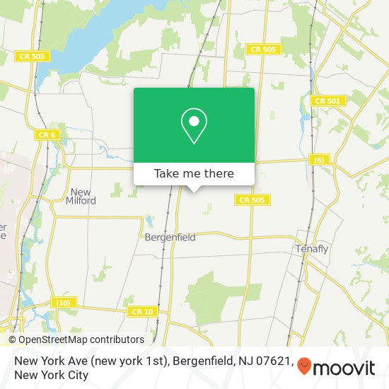 Mapa de New York Ave (new york 1st), Bergenfield, NJ 07621
