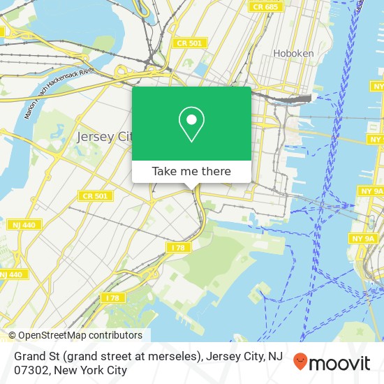 Mapa de Grand St (grand street at merseles), Jersey City, NJ 07302