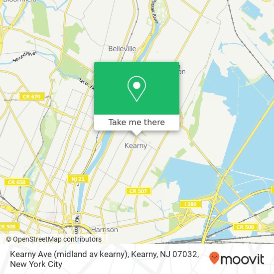 Mapa de Kearny Ave (midland av kearny), Kearny, NJ 07032
