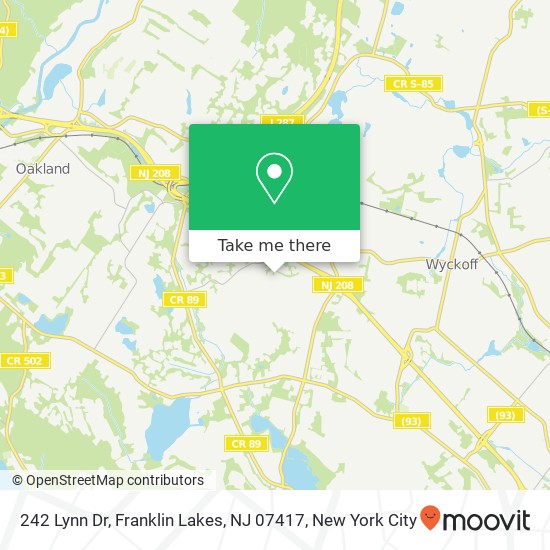 Mapa de 242 Lynn Dr, Franklin Lakes, NJ 07417