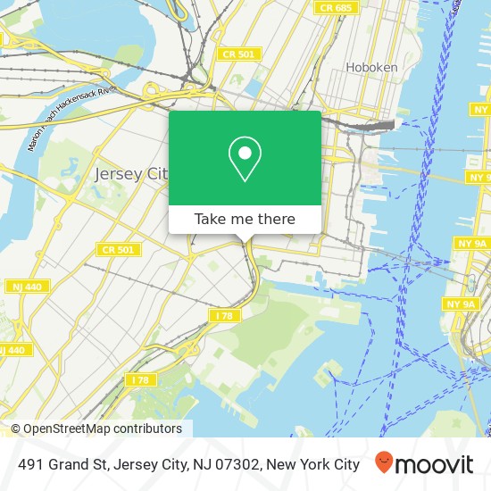 Mapa de 491 Grand St, Jersey City, NJ 07302