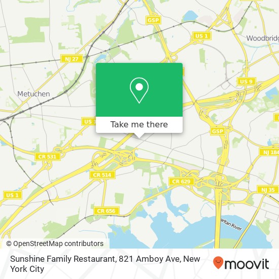 Mapa de Sunshine Family Restaurant, 821 Amboy Ave