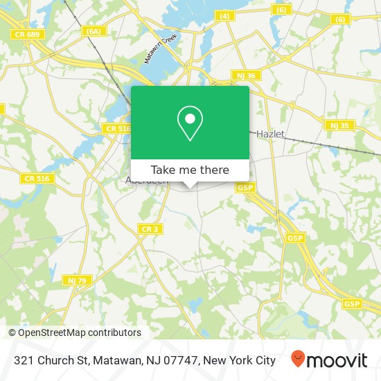 Mapa de 321 Church St, Matawan, NJ 07747