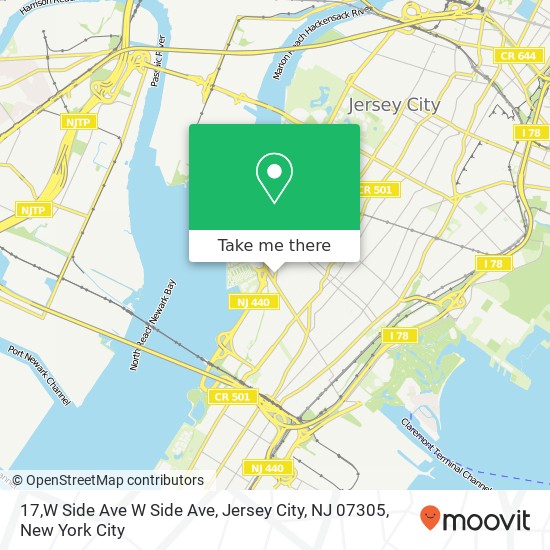 Mapa de 17,W Side Ave W Side Ave, Jersey City, NJ 07305