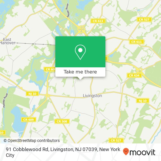 Mapa de 91 Cobblewood Rd, Livingston, NJ 07039