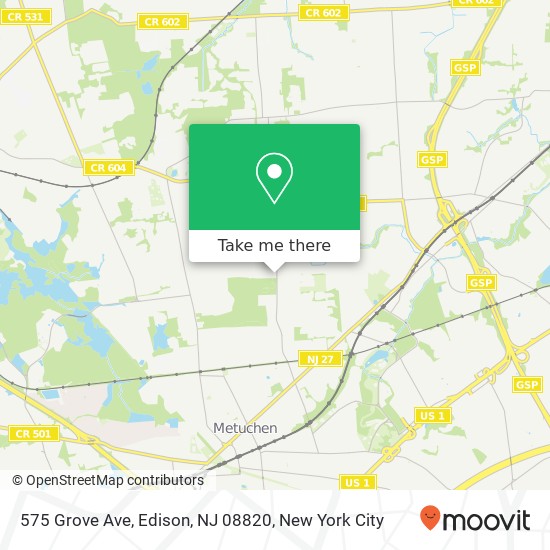 Mapa de 575 Grove Ave, Edison, NJ 08820