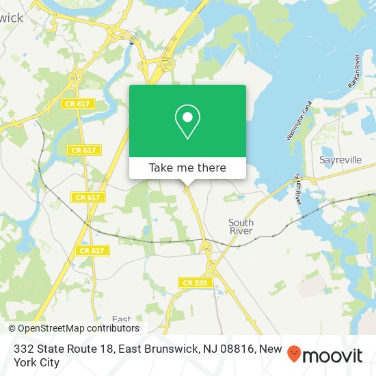 Mapa de 332 State Route 18, East Brunswick, NJ 08816