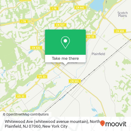 Mapa de Whitewood Ave (whitewood avenue mountain), North Plainfield, NJ 07060