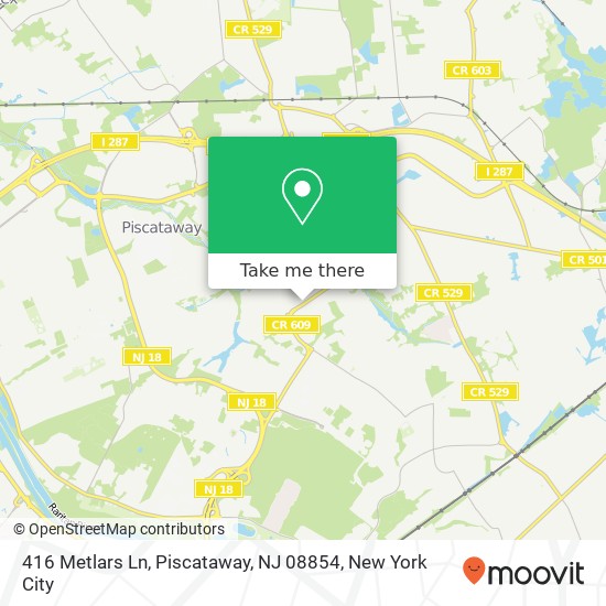 Mapa de 416 Metlars Ln, Piscataway, NJ 08854