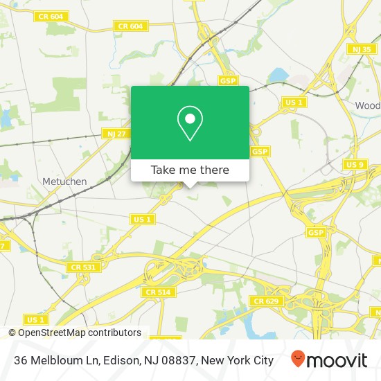 Mapa de 36 Melbloum Ln, Edison, NJ 08837