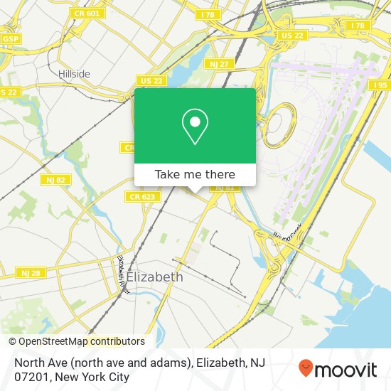 North Ave (north ave and adams), Elizabeth, NJ 07201 map