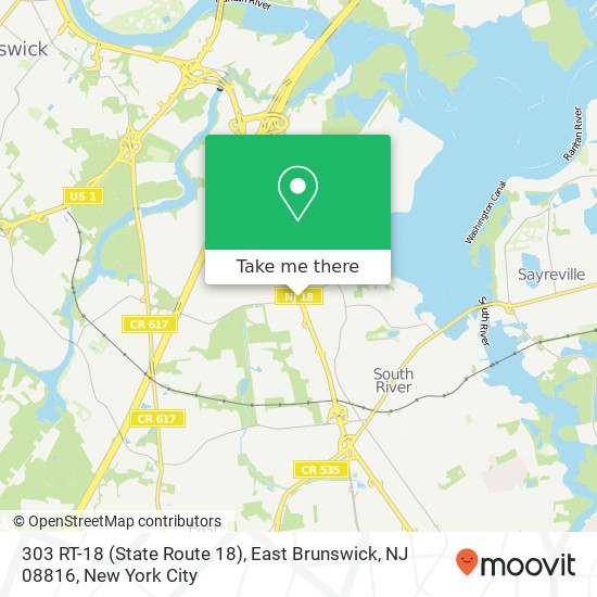 Mapa de 303 RT-18 (State Route 18), East Brunswick, NJ 08816
