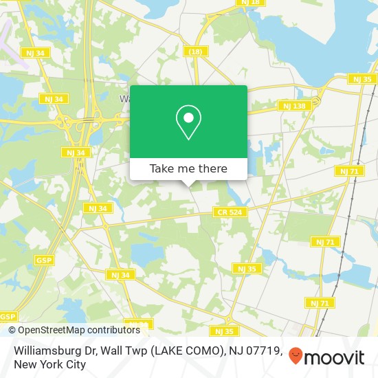 Mapa de Williamsburg Dr, Wall Twp (LAKE COMO), NJ 07719