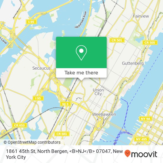 Mapa de 1861 45th St, North Bergen, <B>NJ< / B> 07047