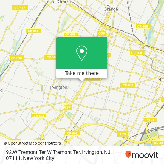 Mapa de 92,W Tremont Ter W Tremont Ter, Irvington, NJ 07111
