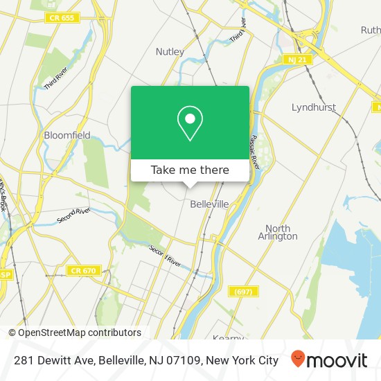 Mapa de 281 Dewitt Ave, Belleville, NJ 07109