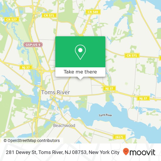 Mapa de 281 Dewey St, Toms River, NJ 08753