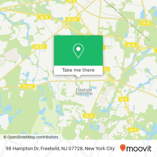 Mapa de 98 Hampton Dr, Freehold, NJ 07728