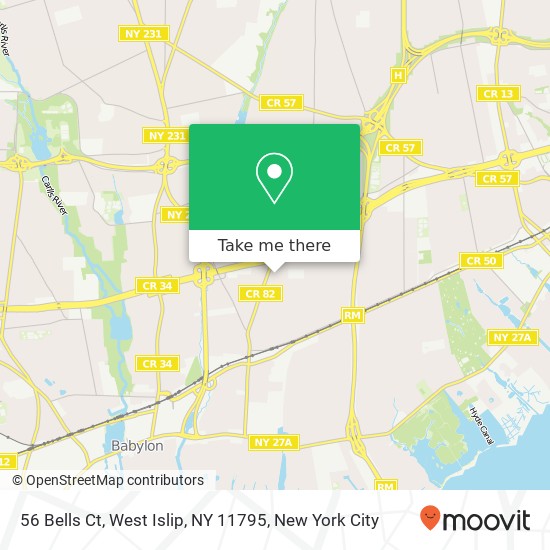 Mapa de 56 Bells Ct, West Islip, NY 11795