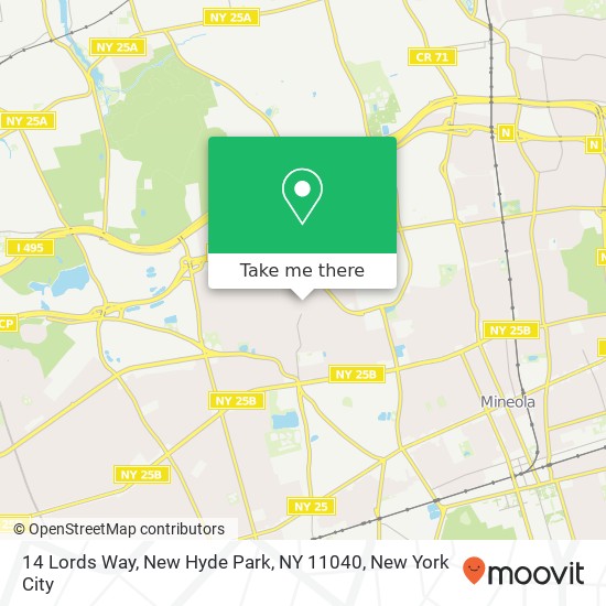 Mapa de 14 Lords Way, New Hyde Park, NY 11040