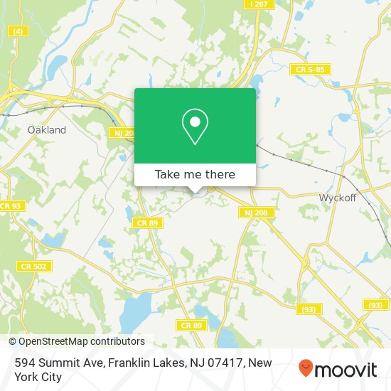 Mapa de 594 Summit Ave, Franklin Lakes, NJ 07417