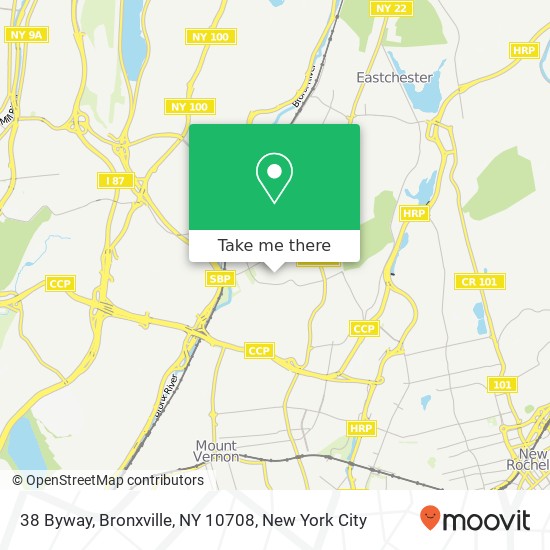 Mapa de 38 Byway, Bronxville, NY 10708