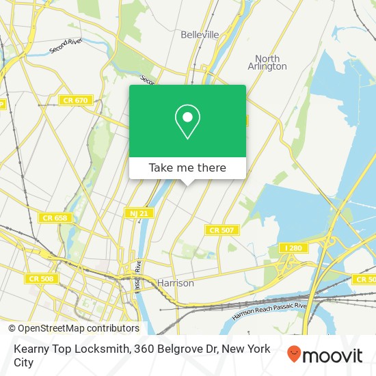 Mapa de Kearny Top Locksmith, 360 Belgrove Dr