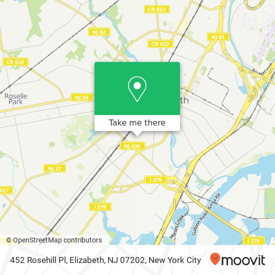 Mapa de 452 Rosehill Pl, Elizabeth, NJ 07202