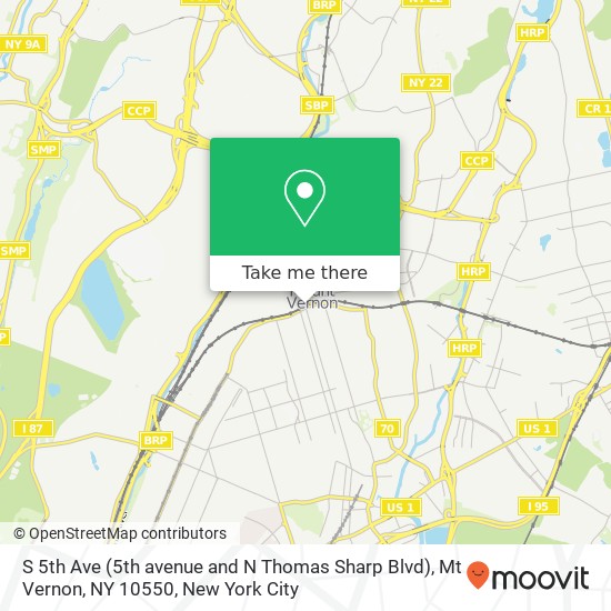 Mapa de S 5th Ave (5th avenue and N Thomas Sharp Blvd), Mt Vernon, NY 10550