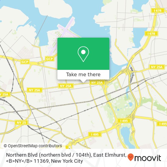 Mapa de Northern Blvd (northern blvd / 104th), East Elmhurst, <B>NY< / B> 11369