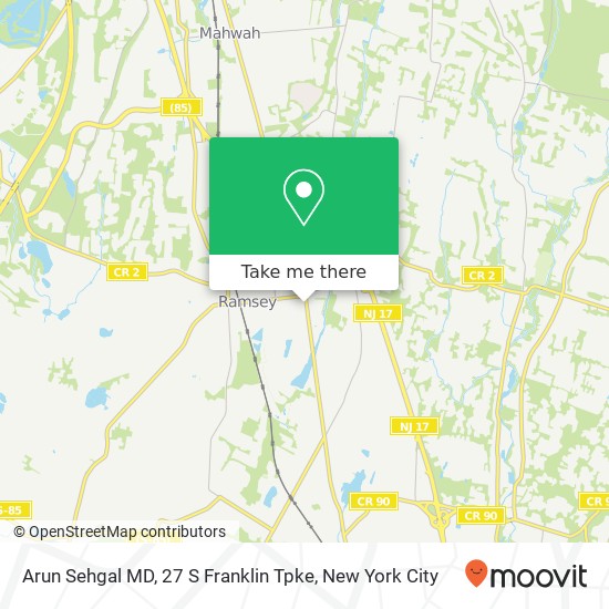 Mapa de Arun Sehgal MD, 27 S Franklin Tpke