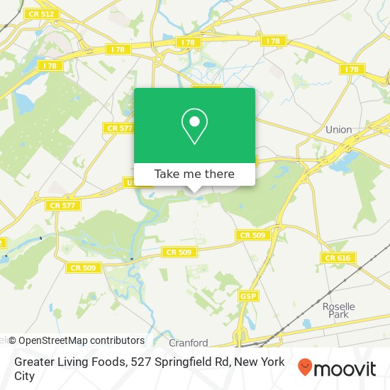 Mapa de Greater Living Foods, 527 Springfield Rd