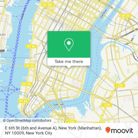 Mapa de E 6th St (6th and Avenue A), New York (Manhattan), NY 10009