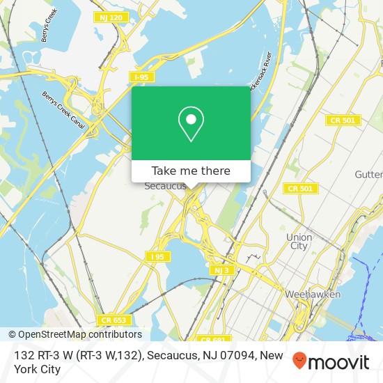Mapa de 132 RT-3 W (RT-3 W,132), Secaucus, NJ 07094