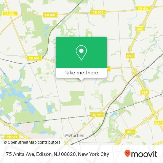 Mapa de 75 Anita Ave, Edison, NJ 08820