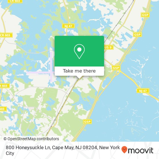 Mapa de 800 Honeysuckle Ln, Cape May, NJ 08204