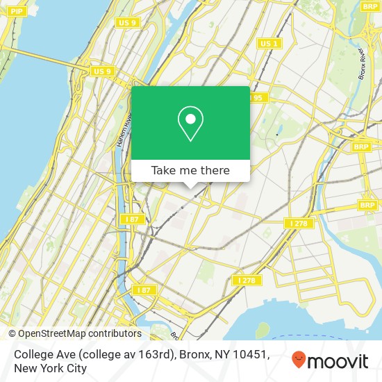 Mapa de College Ave (college av 163rd), Bronx, NY 10451