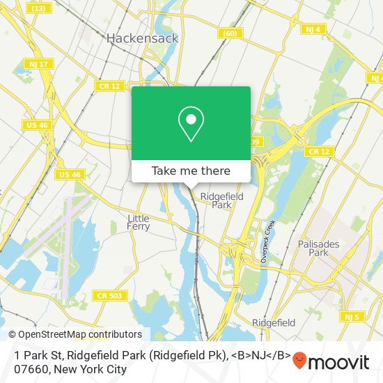1 Park St, Ridgefield Park (Ridgefield Pk), <B>NJ< / B> 07660 map