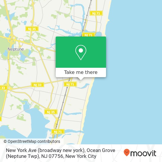 Mapa de New York Ave (broadway new york), Ocean Grove (Neptune Twp), NJ 07756