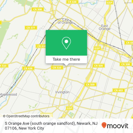 Mapa de S Orange Ave (south orange sandford), Newark, NJ 07106