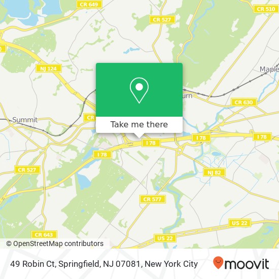 Mapa de 49 Robin Ct, Springfield, NJ 07081