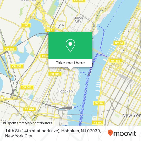 Mapa de 14th St (14th st at park ave), Hoboken, NJ 07030