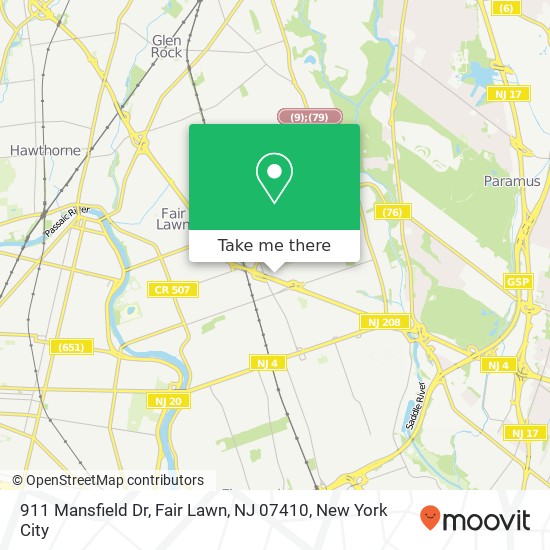 Mapa de 911 Mansfield Dr, Fair Lawn, NJ 07410